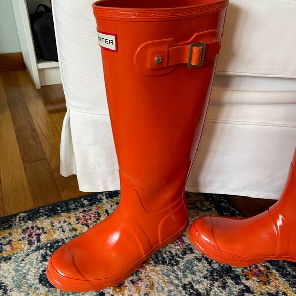 Orange Tall Hunter Rain Wellie Boots-Size 6 - Picture 4 of 16